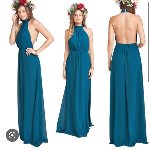 Show Me Your MuMu Dresses & Skirts - Show Me Your Mumu Teal Maxi Halter Neck Dress Slit Size small